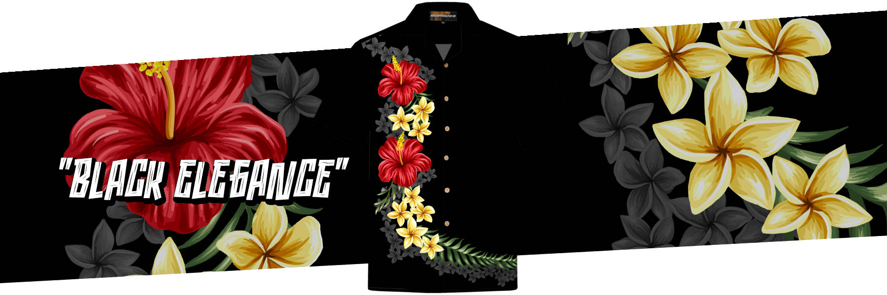 Schwarzes Herren Hawaiihemd mit roten Blumen