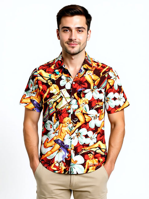 "Flower Girls (red)" - Größe S-8XL - Hawaiihemd.shop