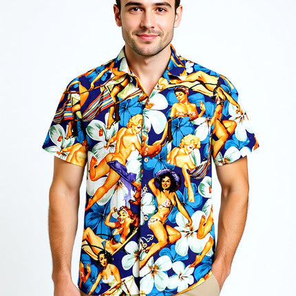 "Flower Girls (blue)" - Größe 3XL-8XL - Hawaiihemd.shop