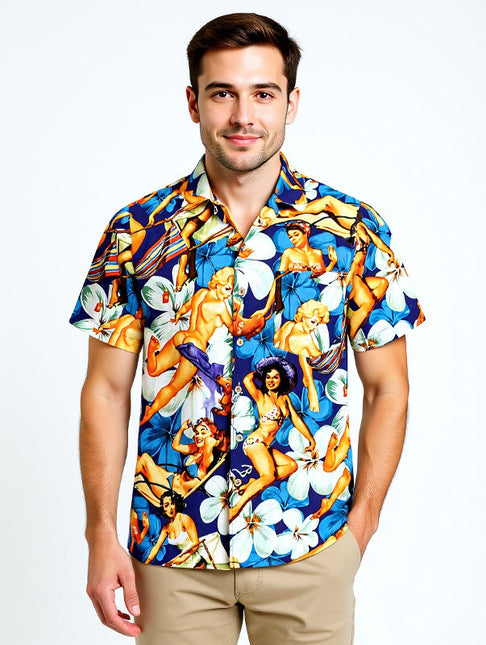 "Flower Girls (blue)" - Größe 3XL-8XL - Hawaiihemd.shop