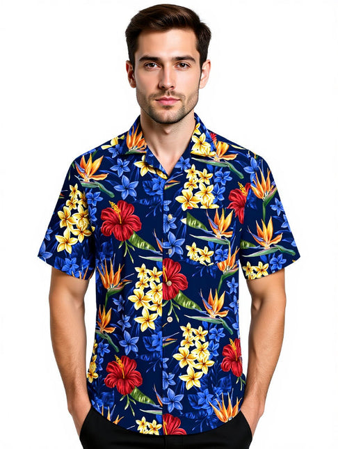 "Flowerful Summer (blue)" - Größe S-8XL - Hawaiihemd.shop