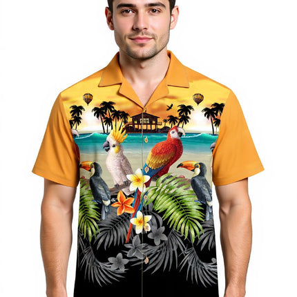 "Golden Parrots" - Größe S-8XL - Hawaiihemd.shop