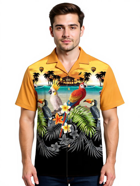 "Golden Parrots" - Größe S-8XL - Hawaiihemd.shop