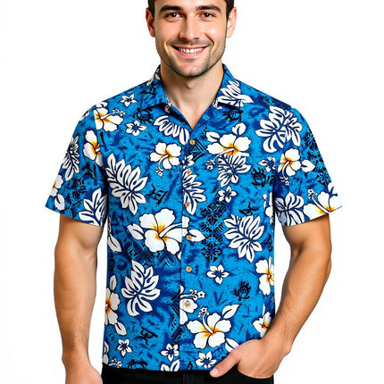 "Classic Flowers (blue)" - Größe S-8XL - Hawaiihemd.shop