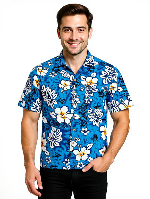 "Classic Flowers (blue)" - Größe S-8XL - Hawaiihemd.shop