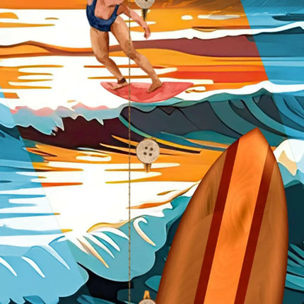 Trageansicht: Kurzarmhemd mit Surfmotiv, Surfbrett und Wellen im Print