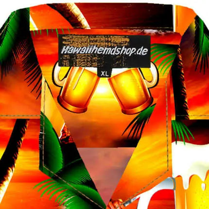 Hawaihemd in verpakking met bier- en palmenmotief