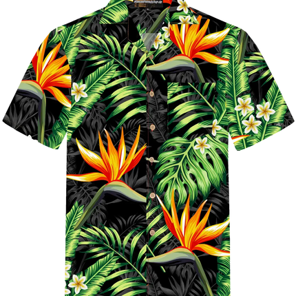 Hawaiihemd mit kurzärmeligem Hemdkragen und buntem Paradiesvogel-Tropenprint