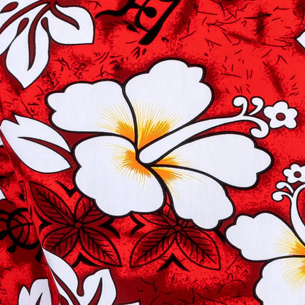 Rød skjorte med stor hvid blomst og blade i printet