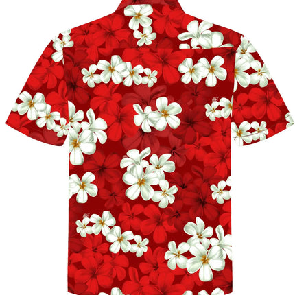 Kurzarmhemd rot mit weißem Blumenprint, kurze Ärmel, Knopfleiste