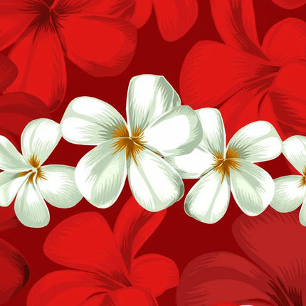 Kurzarmhemd-Stoffausschnitt: weiß-rote Blüten und Blätter im floralen Print