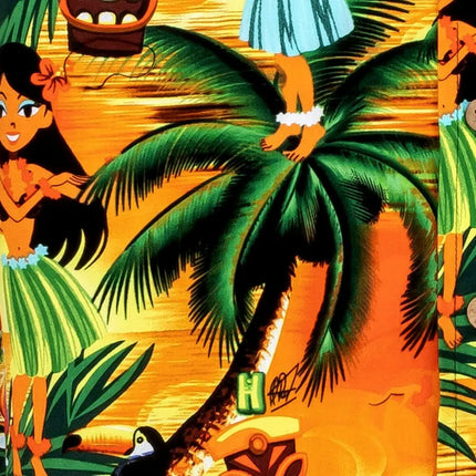 Camisa de manga corta con estampado hawaiano: grandes hojas de palma y motivos selváticos
