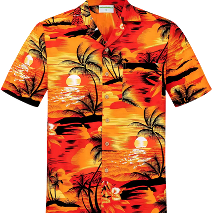 Hemd mit tropischem Print, kurzärmelig, Knopfleiste und Kragen, Orange-Rot