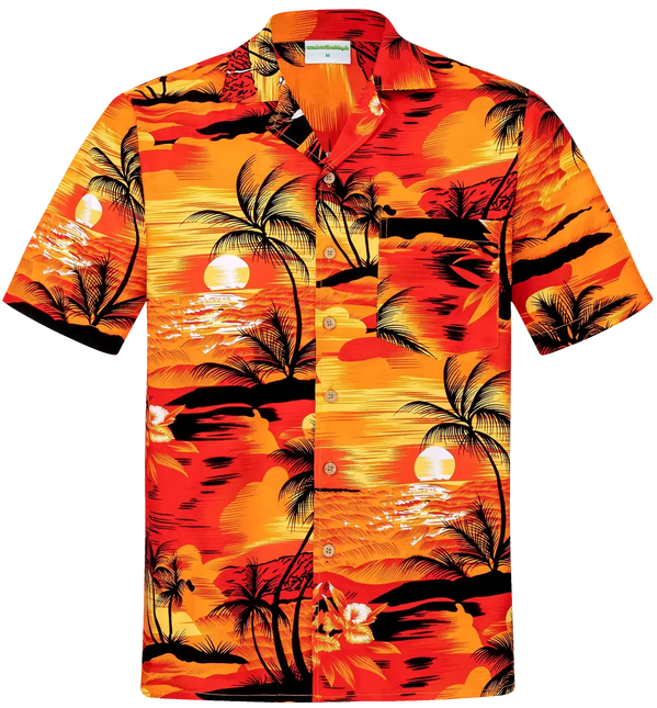 Hemd mit tropischem Print, kurzärmelig, Knopfleiste und Kragen, Orange-Rot