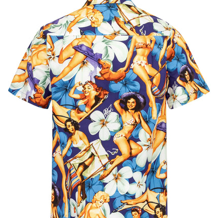 Kurzarmhemd mit buntem Flower-Girls-Print, weicher Fall, Kurzarm und Kragen