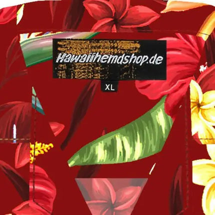 Rood bloemenoverhemd met kleurrijke bloemen en bladeren