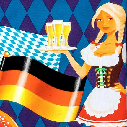 Detail vom Oktoberfest-Motiv: Bierkrug, Deutschlandfahne und Frauenschürzen-Illustration