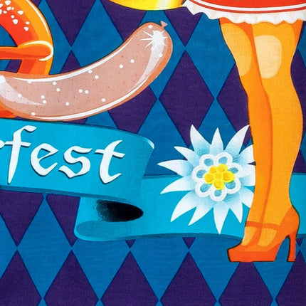 Detail vom Oktoberfest-Motiv: Bierkrug, „Oktoberfest“-Streifen und Blumendeko
