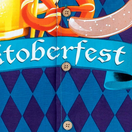 Kurzarmhemd mit Knöpfen und „Oktoberfest“-Schriftzug im türkisfarbenen Motivstreifen