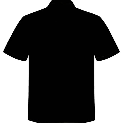 Camicia nera a maniche corte con colletto, vista posteriore, tinta unita