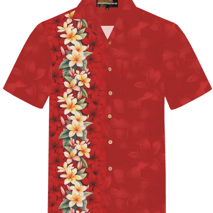 Rotes kurzärmeliges Hemd mit Knopfleiste und vertikalem Blumen-Print auf der Vorderseite