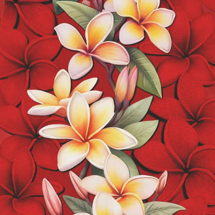 Rotes Hemd mit großem Blumenmotiv aus weißen, gelben und pinken Blüten