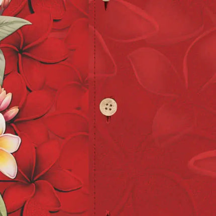 Rotes Hemd mit Knopfleiste und großem Blumen-Print am linken Saumbereich