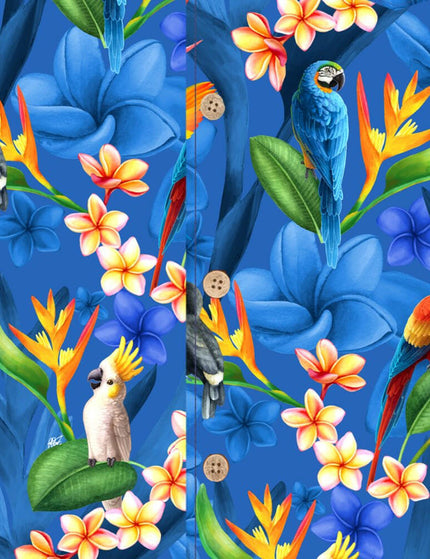 "Flower Parrots (blue)" - Größe S-8XL - Hawaiihemd.shop