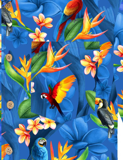 "Flower Parrots (blue)" - Größe S-8XL - Hawaiihemd.shop