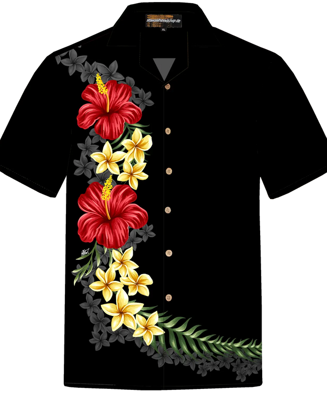 Herren Hawaii Hemd schwarz mit Blumen