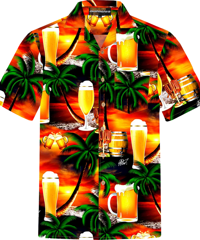 Herren Hawaii Hemd mit Palmen und viel Bier