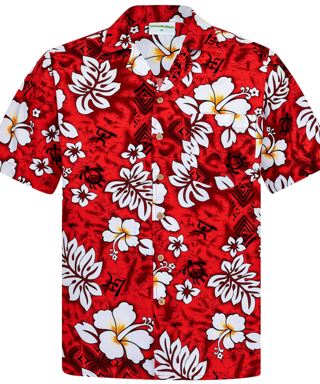 rotes Herren Hawaii Hemd mit weissen Blumen