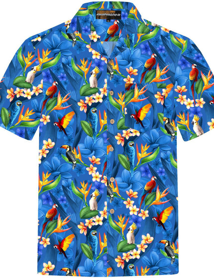"Flower Parrots (blue)" - Größe S-8XL - Hawaiihemd.shop
