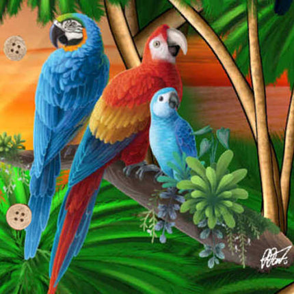 Grünes Herren Hawaiihemd mit Papageien im Dschungel