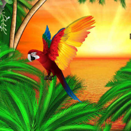 Grünes Herren Hawaiihemd mit Papageien im Dschungel