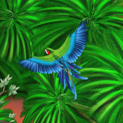 Grünes Herren Hawaiihemd mit Papageien im Dschungel