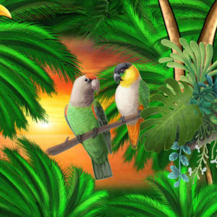 Grünes Herren Hawaiihemd mit Papageien im Dschungel