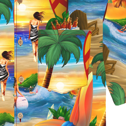 Oranges Hawaiihemd für Herren mit Palmen und Surfern