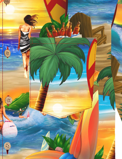 Oranges Hawaiihemd für Herren mit Palmen und Surfern