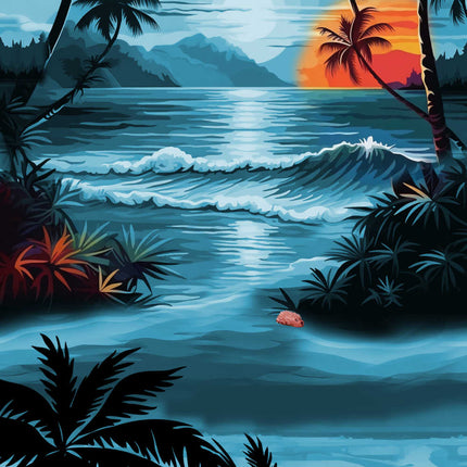 Blaues Herren Hemd mit Strand und Palmen, Detailaufnahme 07