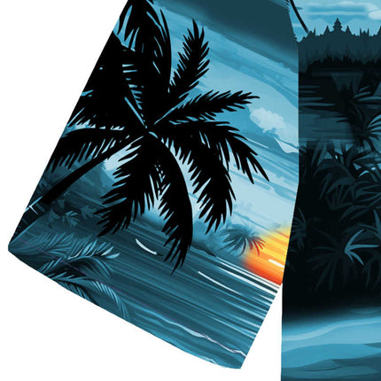 Blaues Herren Hemd mit Strand und Palmen, Detailaufnahme 11