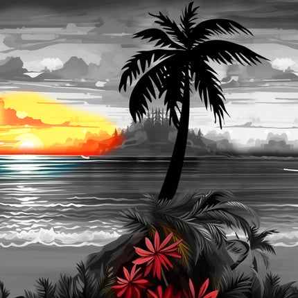 Graues Herren Hawaiihemd mit Strand und Palmen, Detailfoto 04