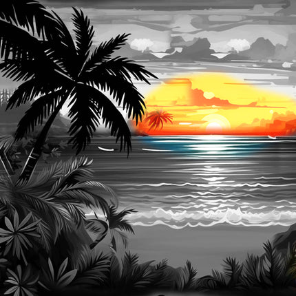 Graues Herren Hawaiihemd mit Strand und Palmen, Detailfoto 05