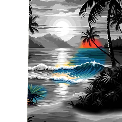 Graues Herren Hawaiihemd mit Strand und Palmen, Detailfoto 07