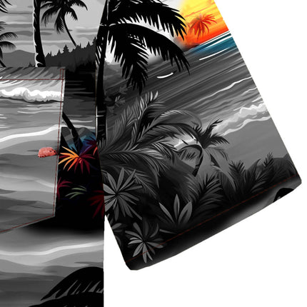Graues Herren Hawaiihemd mit Strand und Palmen, Detailfoto 11