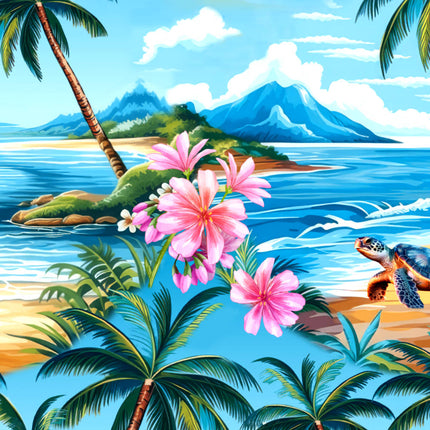 Türkises Herren Hawaiihemd mit Palmen und Schildkröten, Detail 04