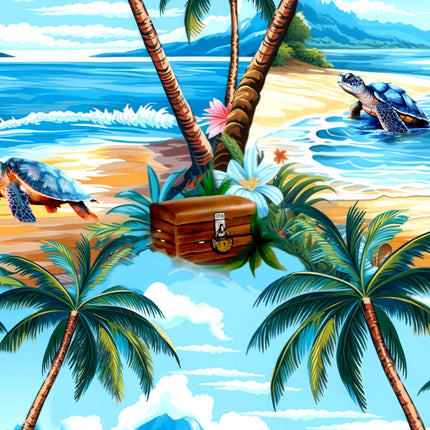 Türkises Herren Hawaiihemd mit Palmen und Schildkröten, Detail 05