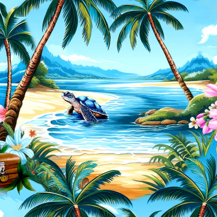 Türkises Herren Hawaiihemd mit Palmen und Schildkröten, Detail 06