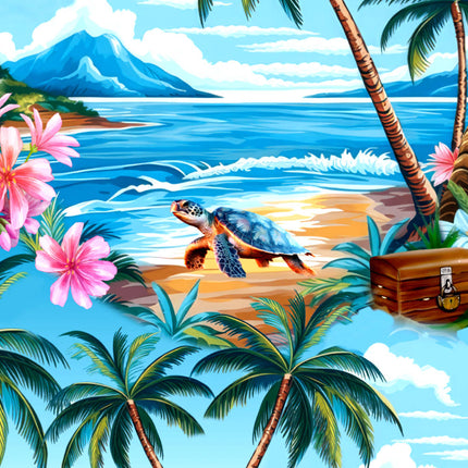 Türkises Herren Hawaiihemd mit Palmen und Schildkröten, Detail 07