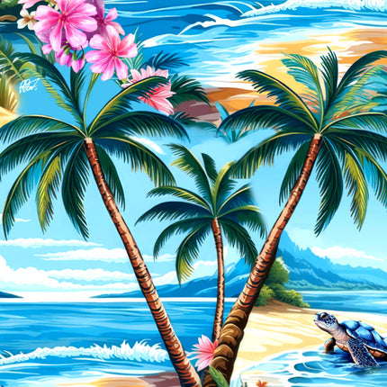 Türkises Herren Hawaiihemd mit Palmen und Schildkröten, Detail 08